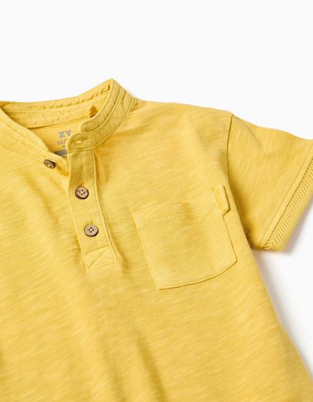 T-shirt en coton avec col mao et poche Bleu foncé+Jaune foncé 6 - vertbaudet enfant 