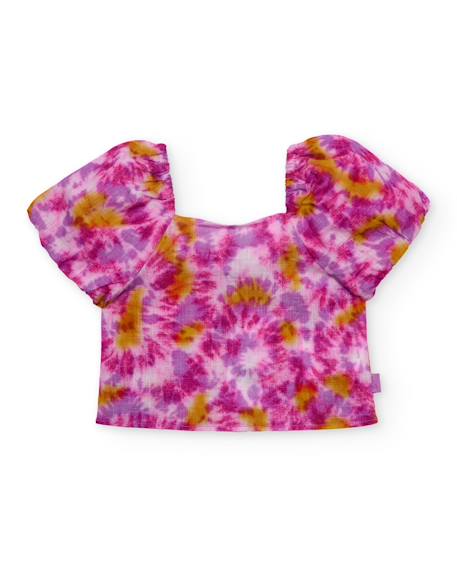 Blouse fille en tissu tissé avec motif tie-dye Rose 1 - vertbaudet enfant 
