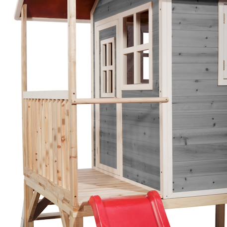 Maisonnette en bois fsc pilotis toboggan loft 300 Gris+Naturel 4 - vertbaudet enfant 