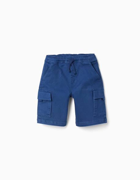 Short long cargo en sergé avec cordon de serrage Beige clair+Bleu foncé+Marrón 5 - vertbaudet enfant 