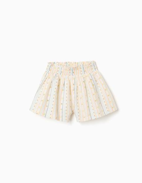 Short en coton avec motif floral et taille élastique Beige clair 1 - vertbaudet enfant 