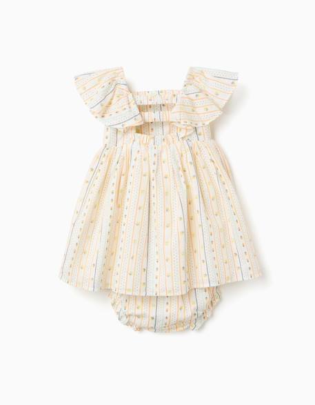 Robe en coton avec motif floral et volants Beige clair 2 - vertbaudet enfant 