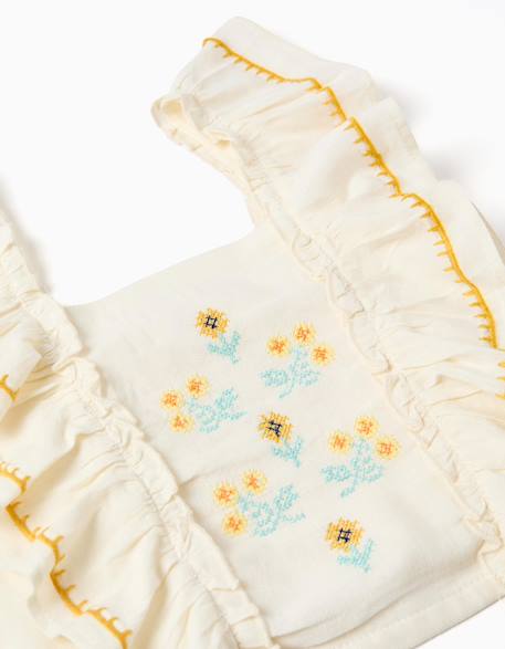 Blouse en coton et lin avec bretelles à volants Beige clair 3 - vertbaudet enfant 