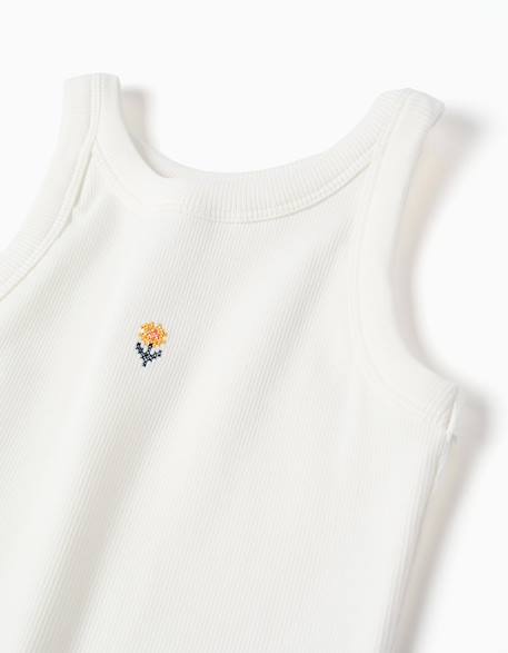 Débardeur côtelé avec fleur brodée Beige clair+Jaune foncé 2 - vertbaudet enfant 