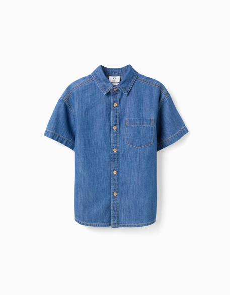 Chemise à manches courtes en jean avec poche Bleu 1 - vertbaudet enfant 