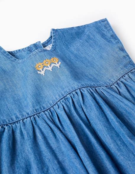 Robe en jean à manches courtes avec fleurs brodées Bleu 3 - vertbaudet enfant 