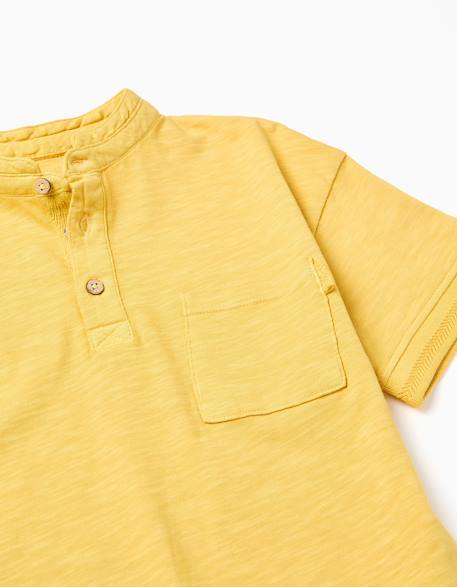 T-shirt en coton avec col mao et poche Bleu foncé+Jaune foncé 6 - vertbaudet enfant 