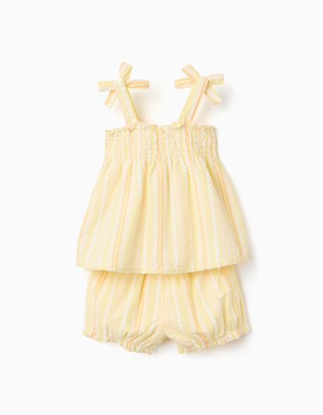 Ensemble blouse et short en coton à rayures Jaune clair 2 - vertbaudet enfant 