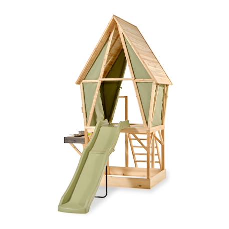 Maisonnette tente en bois fsc toboggan yuki 550 Naturel/vert 2 - vertbaudet enfant 
