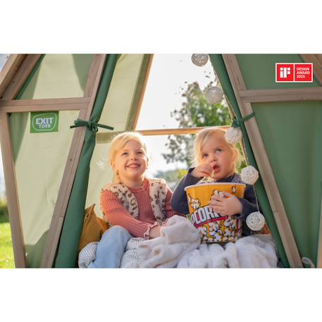 Maisonnette tente bois fsc avec toboggan yuki 300 Naturel/vert 4 - vertbaudet enfant 