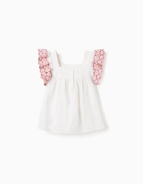 Blouse sans manches en lin et coton à volants Beige clair 2 - vertbaudet enfant 