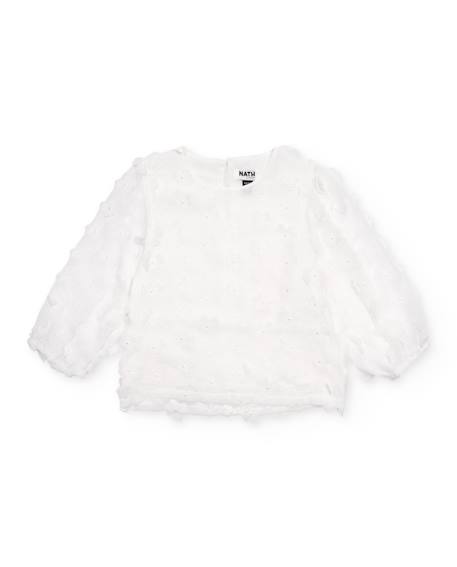Blouse fille unie avec applications florales Blanc 1 - vertbaudet enfant 