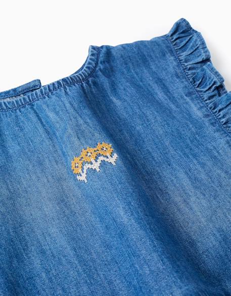 Blouse style poncho en jean avec volants et broderie Bleu 3 - vertbaudet enfant 