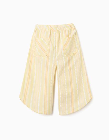 Pantalon à jambe large en coton à rayures Jaune clair 1 - vertbaudet enfant 