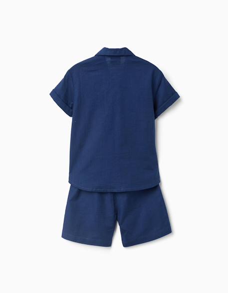 Ensemble chemise à manches courtes et short en coton Bleu foncé 2 - vertbaudet enfant 