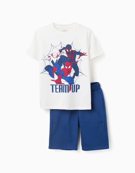 Ensemble t-shirt et short en coton avec imprimé spider-man Bleu foncé 1 - vertbaudet enfant 
