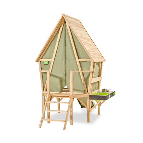 Maisonnette tente bois fsc toboggan cuisine yuki 350 Naturel/vert 1 - vertbaudet enfant 