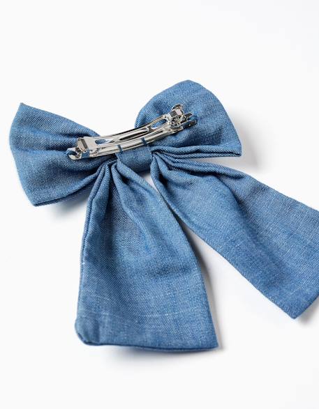 Barrette à cheveux avec nœud en jean Bleu 2 - vertbaudet enfant 