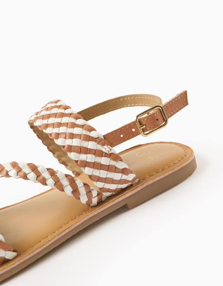 Sandales en cuir avec bride tressée et rembourrage Beige 4 - vertbaudet enfant 