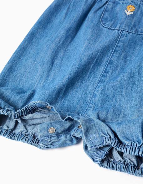 Combinaison en jean sans manches avec fleur brodée Bleu 4 - vertbaudet enfant 