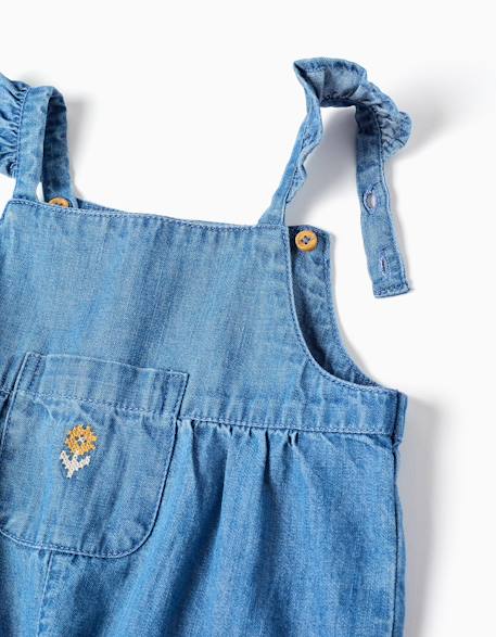 Combinaison en jean sans manches avec fleur brodée Bleu 3 - vertbaudet enfant 
