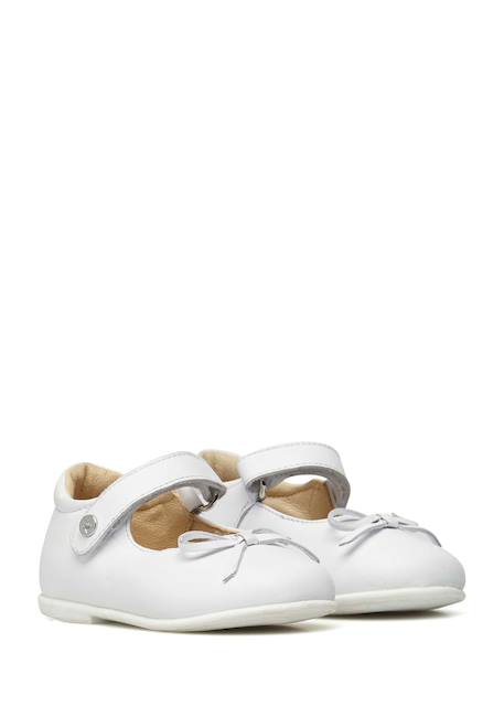 Ballerines à nœud en cuir ballet Blanc-argenté- 2 - vertbaudet enfant 