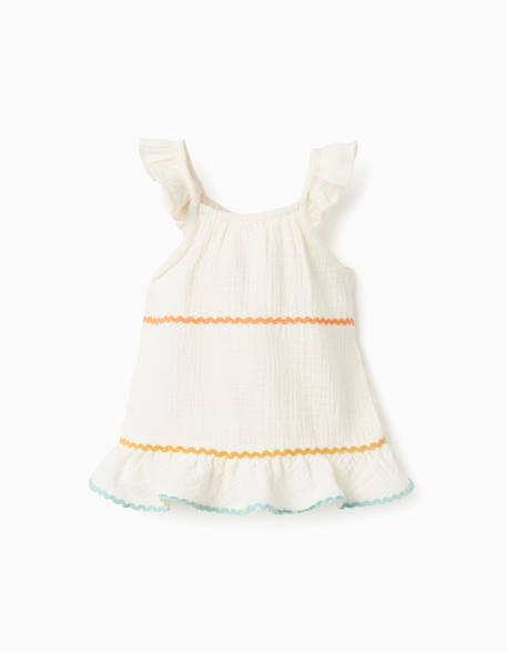 Blouse sans manches en coton avec volants Beige clair 2 - vertbaudet enfant 