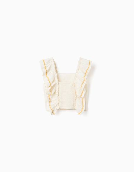 Blouse en coton et lin avec bretelles à volants Beige clair 2 - vertbaudet enfant 