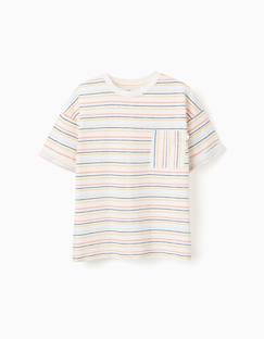 Garçon-T-shirt, polo, sous-pull-T-shirt-T-shirt en coton à rayures et poche poitrine