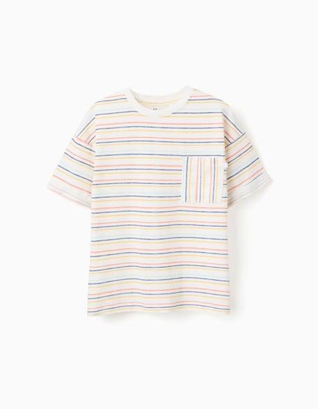 Garçon-T-shirt en coton à rayures et poche poitrine