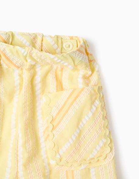 Pantalon à jambe large en coton à rayures Jaune clair 3 - vertbaudet enfant 