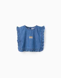 Blouse style poncho en jean avec volants et broderie  - vertbaudet enfant