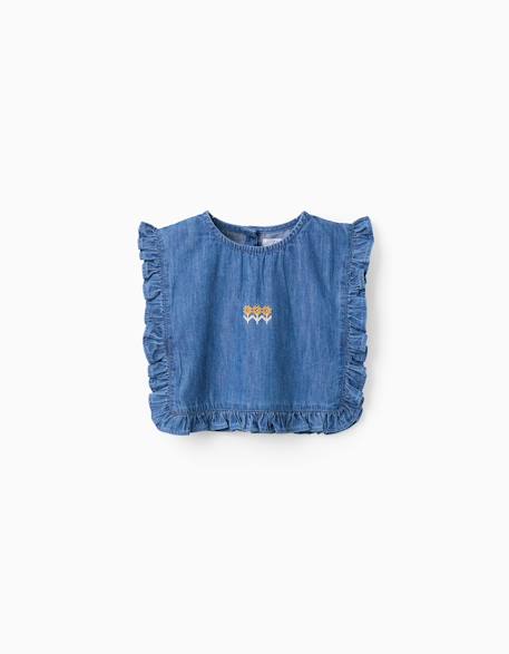 Fille-Blouse style poncho en jean avec volants et broderie