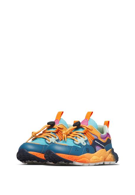 Sneakers en simili cuir et tissu technique yamano 3 junior. Marine-orange 5 - vertbaudet enfant 