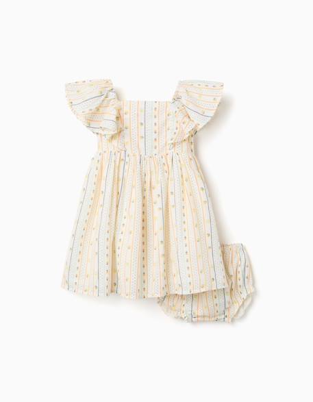 Robe en coton avec motif floral et volants Beige clair 1 - vertbaudet enfant 