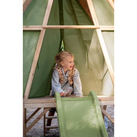 Maisonnette tente bois fsc toboggan cuisine yuki 350 Naturel/vert 4 - vertbaudet enfant 
