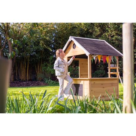 Maisonnette en bois fsc roue jeux de rôle hika Naturel 2 - vertbaudet enfant 