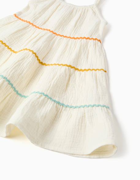 Robe sans manches en coton avec volants Beige clair 3 - vertbaudet enfant 