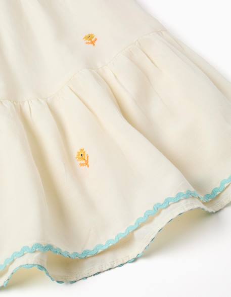 Robe en coton et lin avec fleurs brodées Beige clair 4 - vertbaudet enfant 