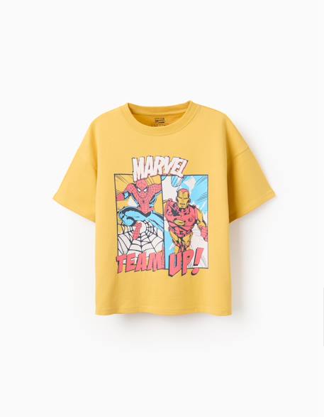 T-shirt en coton avec imprimé spider-man et iron-man Jaune foncé 1 - vertbaudet enfant 