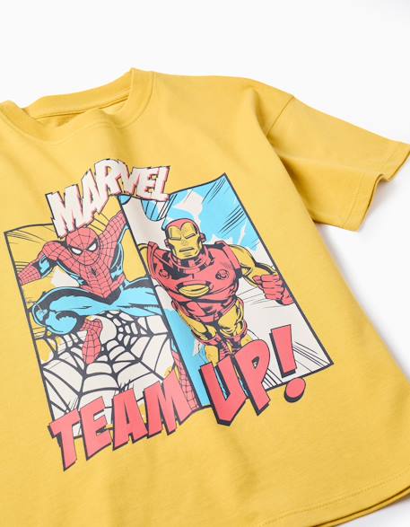 T-shirt en coton avec imprimé spider-man et iron-man Jaune foncé 3 - vertbaudet enfant 