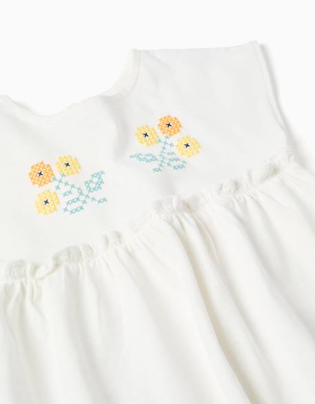 T-shirt en coton avec fleurs + short en jean Beige clair 2 - vertbaudet enfant 