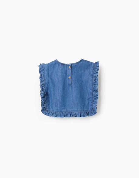 Blouse style poncho en jean avec volants et broderie Bleu 2 - vertbaudet enfant 