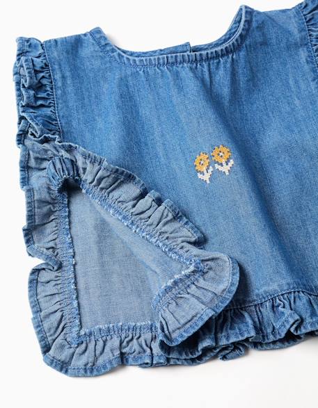 Blouse style poncho en jean avec volants et broderie Bleu 3 - vertbaudet enfant 