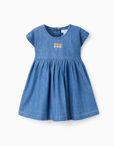 Bébé-Robe en jean à manches courtes avec fleurs brodées