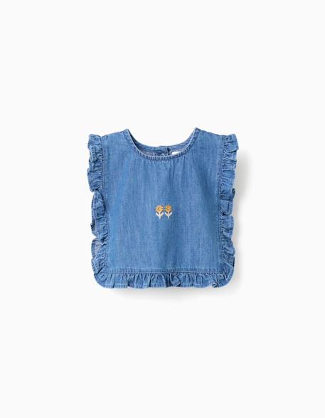 Bébé-Blouse style poncho en jean avec volants et broderie