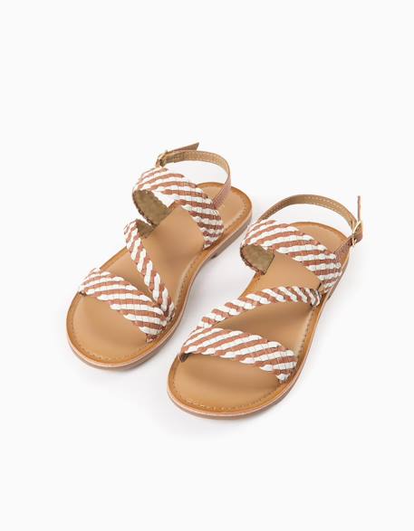 Sandales en cuir avec bride tressée et rembourrage Beige 2 - vertbaudet enfant 