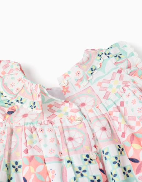 Robe + bloomer en coton avec motif mosaïque Blanc 2 - vertbaudet enfant 