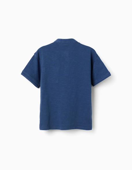 T-shirt en coton avec col mao et poche Bleu foncé+Jaune foncé 2 - vertbaudet enfant 