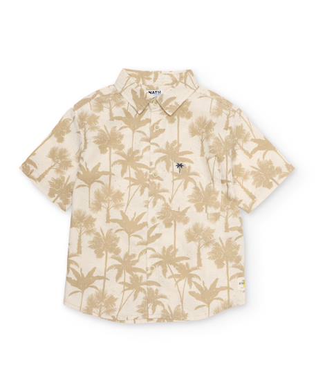 Chemise garçon en tissu tissé avec motif palmiers Beige 2 - vertbaudet enfant 